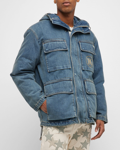 Amiri Indigo Faded Down Denim Jacket In Clay Indigo