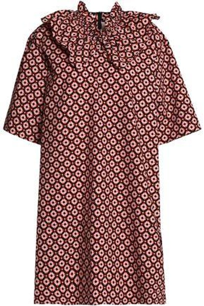 Marni Woman Ruffle-trimmed Printed Cotton-poplin Mini Dress Pink