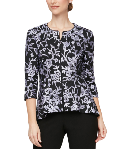 Alex Evenings Women's Embroidered Satin-piped Jacket In Black Lavender