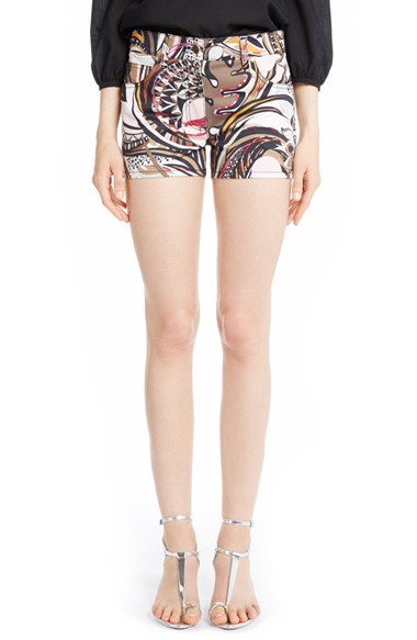 Emilio Pucci Print Stretch Cotton Shorts In Beige | ModeSens