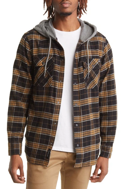 Vans Parkway Ii Hooded Flannel Button-up Shirt In Black/ Dirt