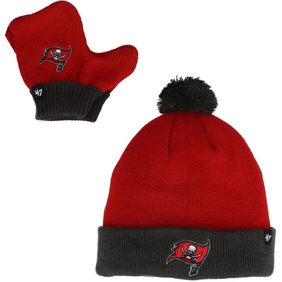 47 Kids' Toddler ' Red/pewter Tampa Bay Buccaneers Bam Bam Cuffed Knit Hat With Pom And Mittens Set