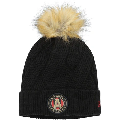 New Era Black Atlanta United Fc Snowy Cuffed Knit Hat With Pom