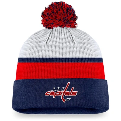 Fanatics Men's  Branded White, Navy Washington Capitals Authentic Pro Draft Cuffed Knit Hat With Pom In White,navy