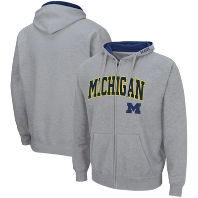 Colosseum Men's  Heathered Gray Michigan Wolverines Arch And Logo 3.0 Full-zip Hoodie