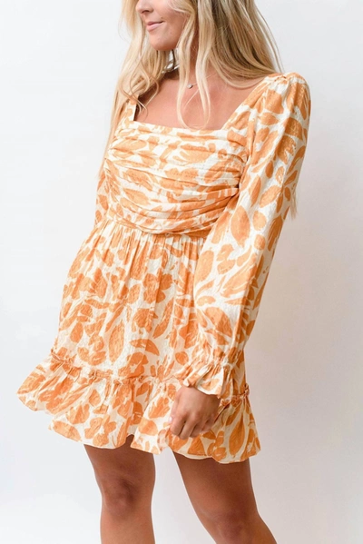 Saylor Fritz Floral Print Long Sleeve Babydoll Minidress In Ochre
