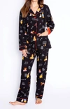 Pj Salvage Long Printed Cotton Pajama Set In Black