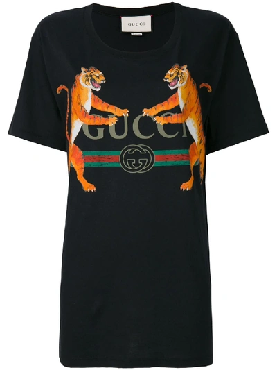 Gucci Women's Black Tiger-print Cotton-jersey T-shirt In Eero