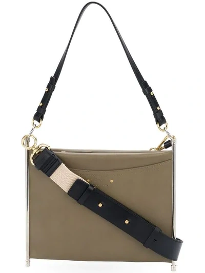 Chloé Roy Canvas Strap Grained Leather Bag In Grey