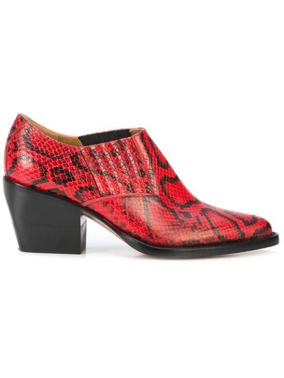 Chloé Rylee Snake-effect Leather Ankle Boots In Red