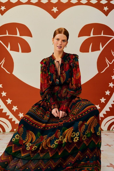 chinese dress ladies Farm Rio Ruffled printed georgette maxi dress – Augusthouseofbrands