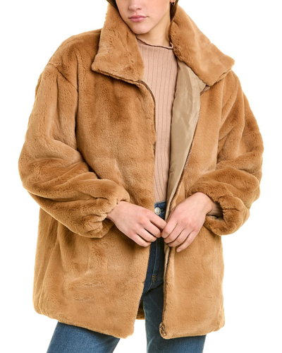 Adrienne Landau Plush Coat In Brown