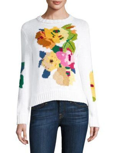 Smythe Floral Intarsia Crew Sweater In White Multi