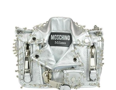Moschino Metallic Biker Jacket Leather Clutch In Silver