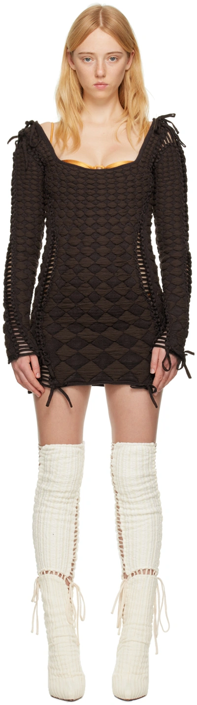 Isa Boulder Warrior Textured Stretch-knitted Mini Dress In Brown