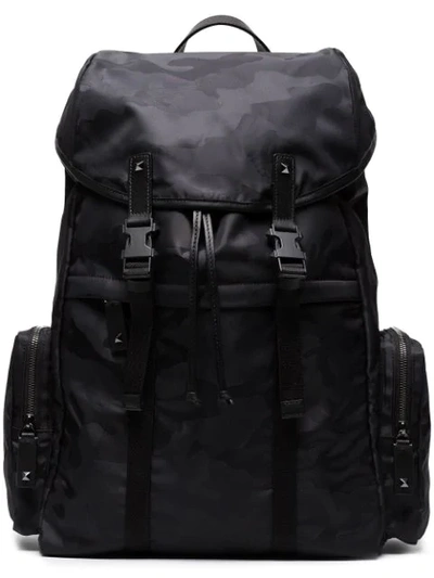 Valentino Garavani Black Camouflage Print Backpack