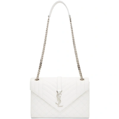 Saint Laurent White Monogram Leather Shoulder Bag In 9011 White