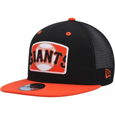 New Era Men's  Black, Orange San Francisco Giants Logo Zoom Trucker 9fifty Snapback Hat In Black,orange