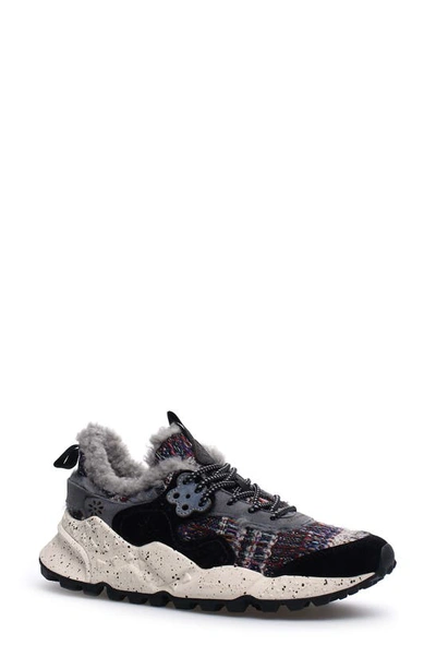 Flower Mountain Kotetsu Check Genuine Shearling Sneaker In Grey Azure