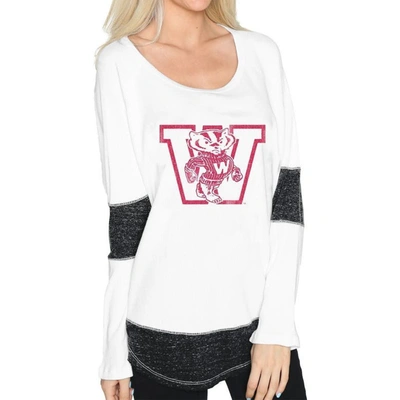 Retro Brand Original  White Wisconsin Badgers Contrast Boyfriend Thermal Long Sleeve T-shirt