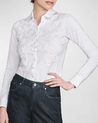 Anne Fontaine Vianey Floral Applique Button-down Top In White