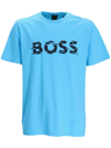 Hugo Boss Cotton-jersey Crew-neck T-shirt With Logo Print In Light Blue