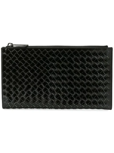 Bottega Veneta Intrecciato Leather Travel Wallet In 8162 -nero-argento/nero