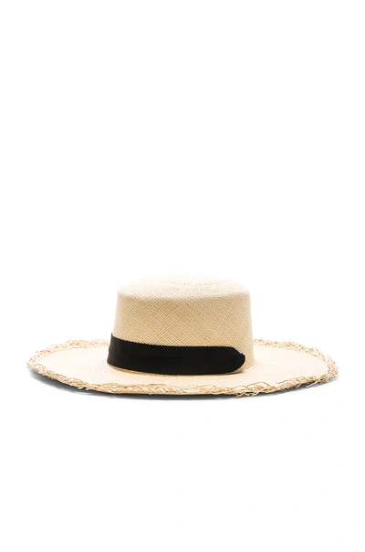 Sensi Studio Frayed Boater Hat With Band In Natural & Black