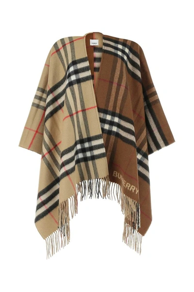 Burberry Checked Fringed Cape In Multi