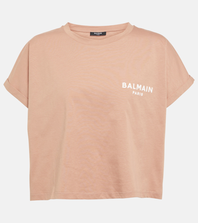 Balmain Logo Cropped Cotton T-shirt In Pink