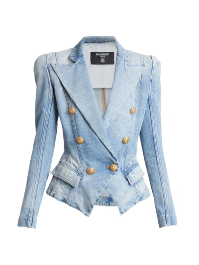 Balmain Slim-fit Faded Denim Tailored Jacket In Blue