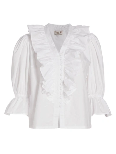 Mille Women's Hanna Ruffled Cotton Top In White
