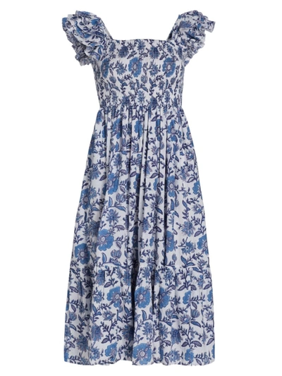 Mille Women's Olympia Smocked Midi Dress In Blue Floral