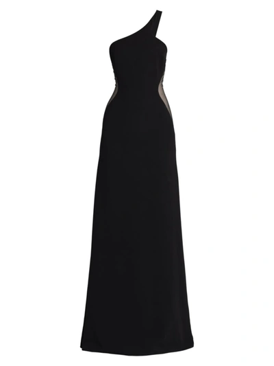 Stella Mccartney Sheer Panel One Shoulder Stretch Cady Gown In Black