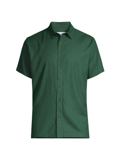 Onia Men's Stretch Linen Short-sleeve Shirt In Green