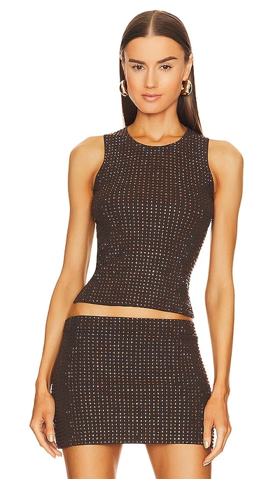 Aya Muse Mela Rhinestone-embellished Woven Top In Brown