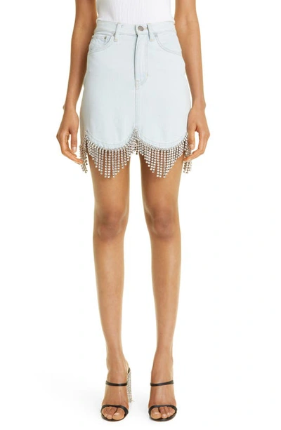 Area Scalloped Crystal Denim Mini Skirt - Women's - Cotton/recycled Cotton In Light Blue