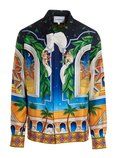 Casablanca Cuban Collar Long Sleeve Shirt In Multicolor