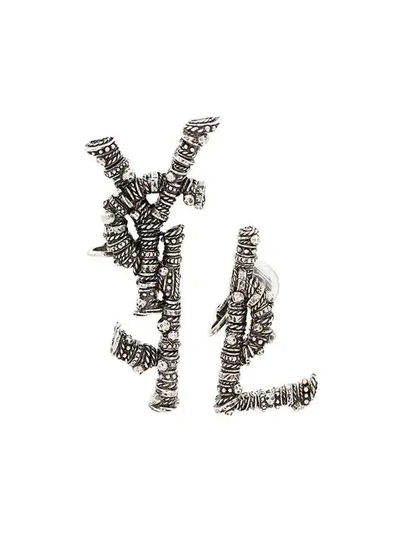Saint Laurent Ysl Logo Clip Earrings - Metallic