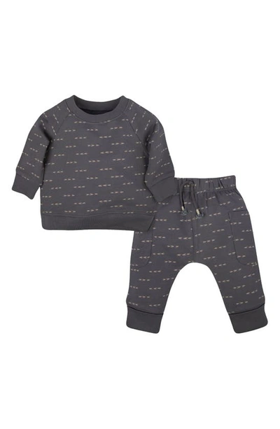 Oliver & Rain Babies' Print Organic Cotton Sweatshirt & Joggers Set In Charcoal