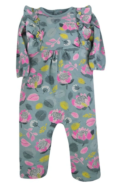 Oliver & Rain Babies' Floral Ruffled Organic Cotton Romper In Blue