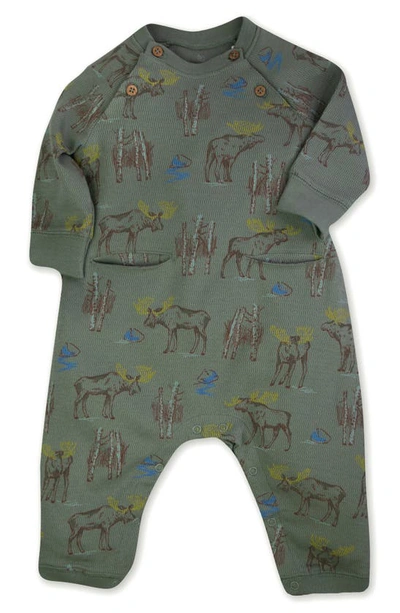 Oliver & Rain Babies' Moose Print Organic Cotton Romper In Sage