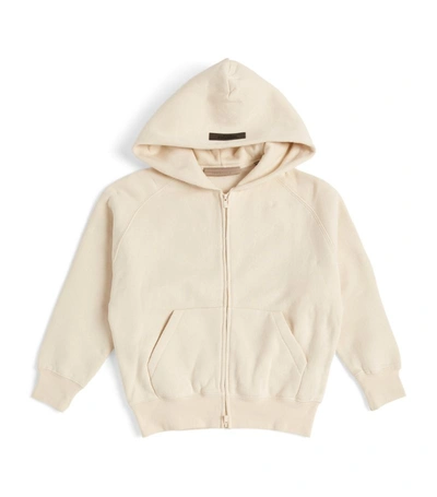 Essentials Fear Of God Kids Cotton-blend Logo Zip-up Hoodie (2-16 Years) In  White