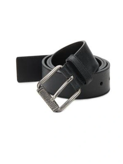 Moschino Men's Textured Leather Belt In Black