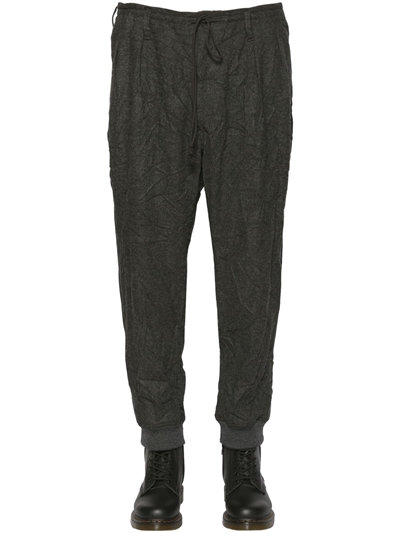 Yohji Yamamoto Wrinkled Washed Wool Blend Flannel Pants, Grey | ModeSens