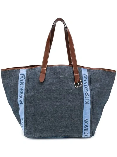 Jw Anderson Leather-trimmed Logo-printed Canvas Tote In Blue