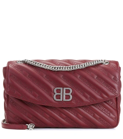Balenciaga Chain Round S Leather Shoulder Bag In Red