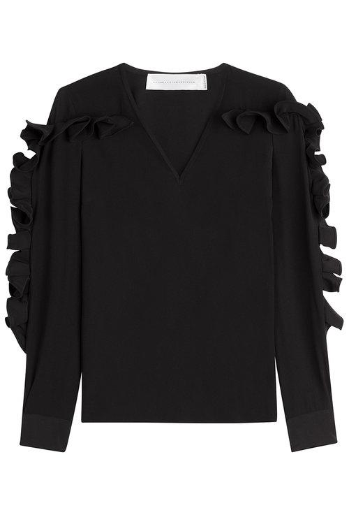 Victoria Victoria Beckham Heavy Silk Top With Structured Ruffle Sleeves ...