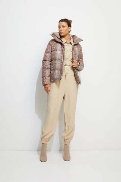 Unreal Fur Python Puffer Jacket In Brown