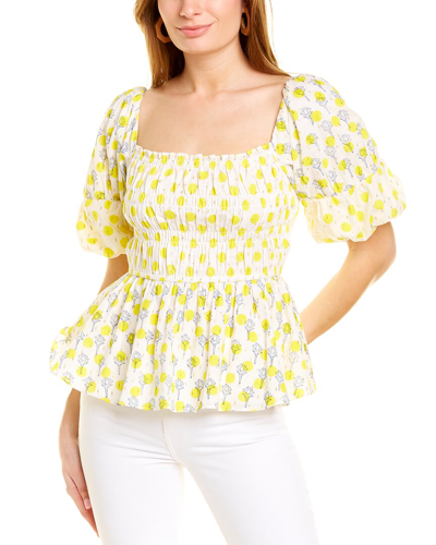 Ash & Eden Rucha Puff Sleeve Blouse In Yellow